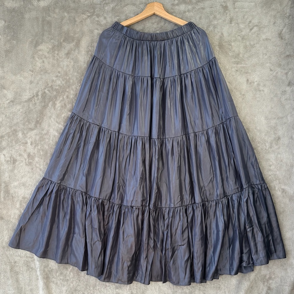 NWT Philosophy Charcoal Tiered shimmering Maxi Skirt Sz M Flowy Boho style